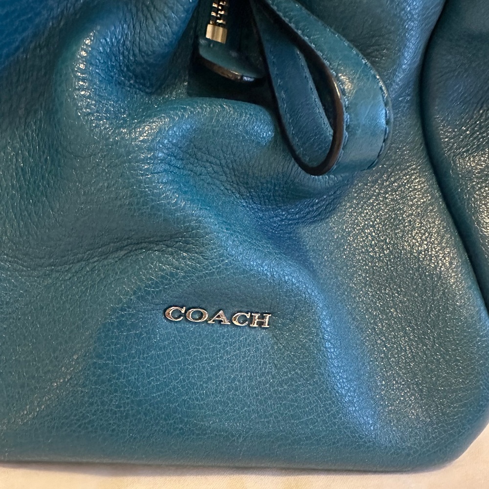 Coach teal leather large shoulder bag